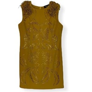 - NWT TATA JOLIE Ochre Mustard Yellow Wool Shift Mini Dress Sleeveless